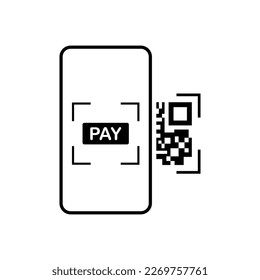 QR Code payment icon design. Scan qr code icon, payment hand with phone, scanner app, isolated on white background vector illustration