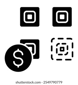 Icono de pago de código QR con código QR y símbolo de dinero