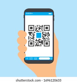 Qr code payment , online shopping , cashless technology concept. Coffee shop accepted digital pay without money , plastic tag on table and hand using mobile phone application to scan qr code.