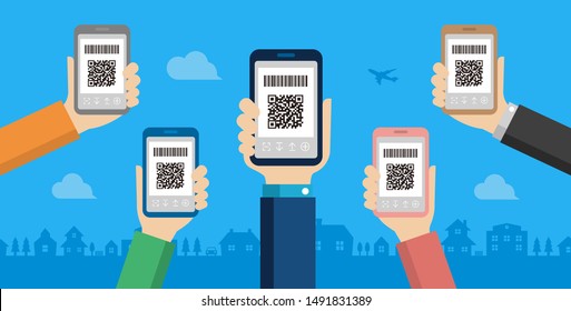 QR code payment, smartphone payment vector banner illustration