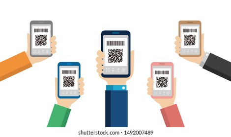 QR code payment, smartphone payment vector illustration (hand-held) 