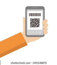 QR code payment, smartphone payment vector illustration (hand-held) 