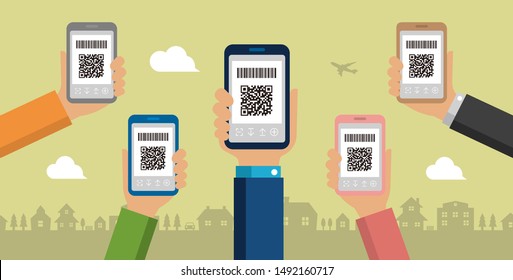 QR code payment, smartphone payment vector banner illustration