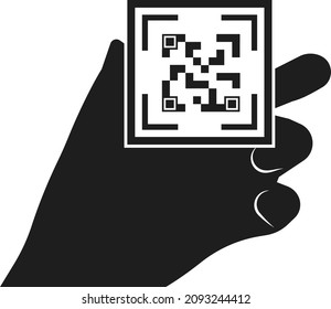 QR code in a persons hand. Data authentication. Scanning payments or personal data. Vector image isolated on a white background.