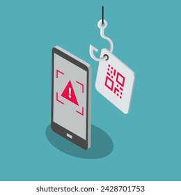 QR code phishing attack symbol with a smartphone scanning a fake qr code. Flat design, easy to use for your website or presentation.