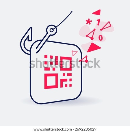 QR code phishing threat symbol with a fake qr code and fishing hook. Easy to use for your website or presentation.