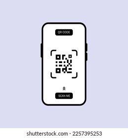 Qr code in the phone set icon. Quar codes with inscription scan me with smartphone. Scan me icon. Scan qr code icon for payment, mobile app. Vector line icon for Business and Advertising