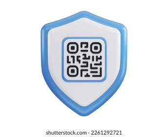 QR code with protect shield 3d rendering vector icon illustration