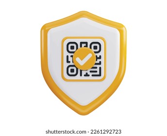 QR code with protect shield 3d rendering vector icon illustration