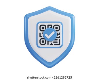 QR code with protect shield 3d rendering vector icon illustration
