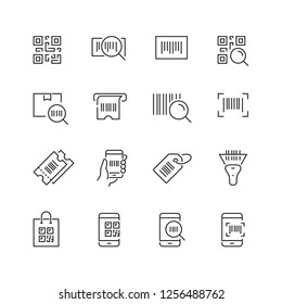 Qr Code Related Icons: Thin Vector Icon Set, Black And White Kit