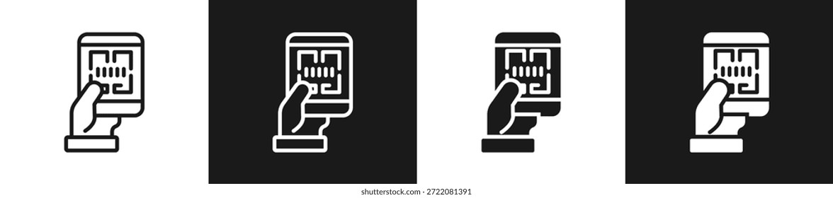 Línea De Revisión De Código Qr N Estilo De Icono De Glifo En Blanco Y Fondo