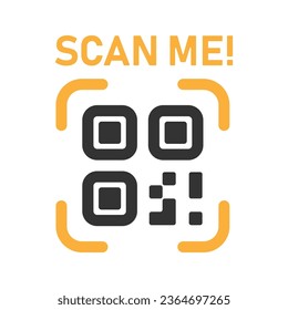 QR code sample for scanning icon on light background. Code for mobile app symbol. Download page, web banner, simple qr code verification. Outline style. Vector illustration.