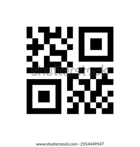 QR code sample vector illustration. Fake template of quick response matrix barcode in square grid. Mobile phone camera readable digital label.