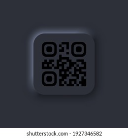Qr code scan badge icon. Technology for instant payment or tech pay method without money. User interface elements for mobile app. Dark theme. Neumorphism style. Vector EPS10. Isolated on background