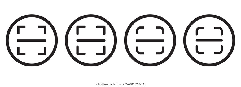 QR-Code-Scan, Barcode-Scan und Gesichtserkennung Symbolsatz. Vektorsymbole des mobilen Scans. Scannen von Codes und Objekten. Aktivieren Sie die Codesymbole. Bearbeitbarer Strich. Vektorgrafik.