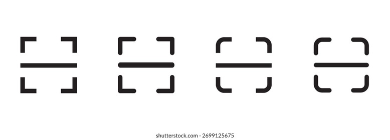 QR code scan, Barcode Scan and Face Recognition icon set. Mobile Scan vector icons. Scanning of Codes and Objects. Check Code icons. Editable stroke. Vector illustration.