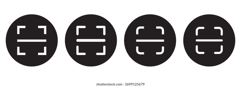 QR code scan, Barcode Scan and Face Recognition icon set. Mobile Scan vector icons. Scanning of Codes and Objects. Check Code icons. Editable stroke. Vector illustration.