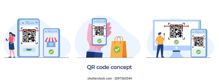 QR code, Scan barcode technology, online payment flat vector illustration for banner and background