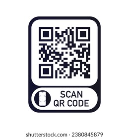 QR code scan here icon for mobile apps and payments. QR code scan for smartphone. Qr code Template scan here QR code for smart phone. Vector illustration.