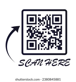 QR code scan here icon for mobile apps and payments. QR code scan for smartphone. Qr code Template scan here QR code for smart phone. Vector illustration.