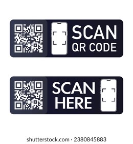 QR code scan here icon for mobile apps and payments. QR code scan for smartphone. Qr code Template scan here QR code for smart phone. Vector illustration.