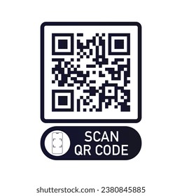 QR code scan here icon for mobile apps and payments. QR code scan for smartphone. Qr code Template scan here QR code for smart phone. Vector illustration.