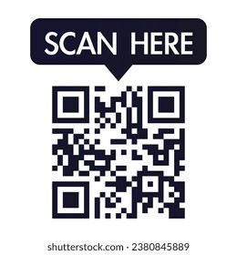 QR-Code-Scan hier Icon für mobile Apps und Zahlungen. QR-Codesuche für Smartphone. Qr Code Template Scan hier QR-Code für Smartphone. Vektorgrafik.