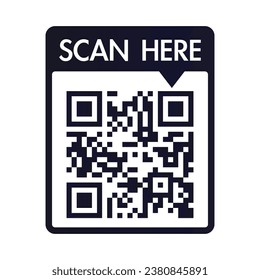 QR code scan here icon for mobile apps and payments. QR code scan for smartphone. Qr code Template scan here QR code for smart phone. Vector illustration.