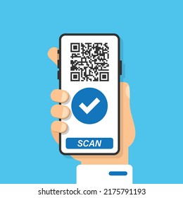 QR code scan icon in flat style. Mobile phone scanning vector illustration on isolated background. Barcode reader sign business concept.