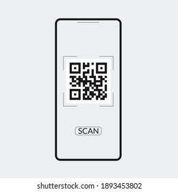 Qr code scan icon. Qr on the smartphone screen. Mobile phone scanner app for payment concept. Vector illustration.