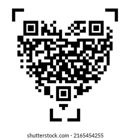 Qr code scan icon. Red heart. Love symbol. Vector illustration. Stock image.