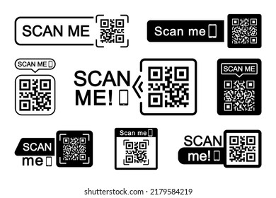 QR code scan icon set. Scan me frame. QR code scan for smartphone. QR code for mobile app, payment and identification. Vector illustration.