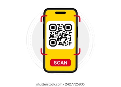 QR code scan icon. QR code set. Smartphone scans QR code for payment. Mobile payment and identity. Template scan me to pay on phone. Design for website, landing page, social media. Vector illustration