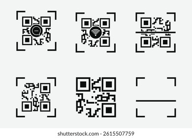 QR code scan icon set for mobile apps and payments. QR code scan for smartphone. Qr code Template scan here QR code for smart phone. Vector illustration. eps10