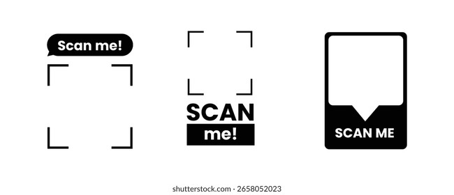 QR Code Scan Icon Set. Smartphone Frame, Payment, Identification, Barcode, Mobile Technology Vector Illustration