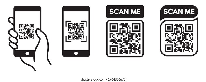 QR Code Scan Icon With Smartphone, Scan Me Barcode Sign, Vector Illustration