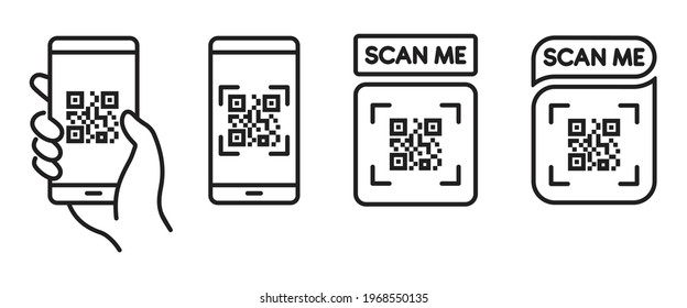 QR code scan icon with smartphone, scan me barcode sign, Vector illustration