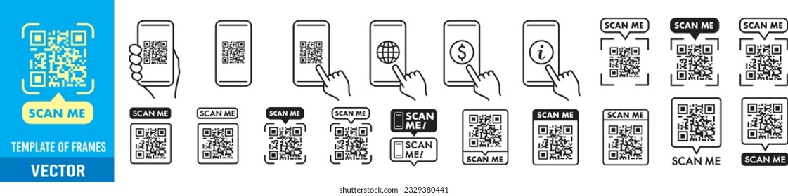 QR code scan icon with smartphone, scan me barcode sign, Vector illustration.