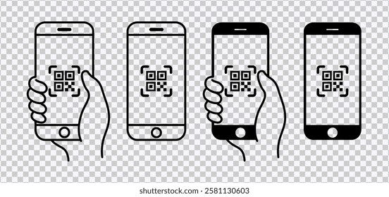 QR Code Scan Icon with Smartphone - Barcode Sign Vector Illustration