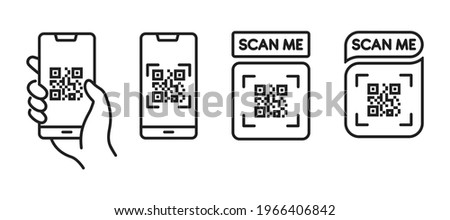 QR code scan icon with smartphone, scan me barcode sign, Vector illustration ストックフォト © 