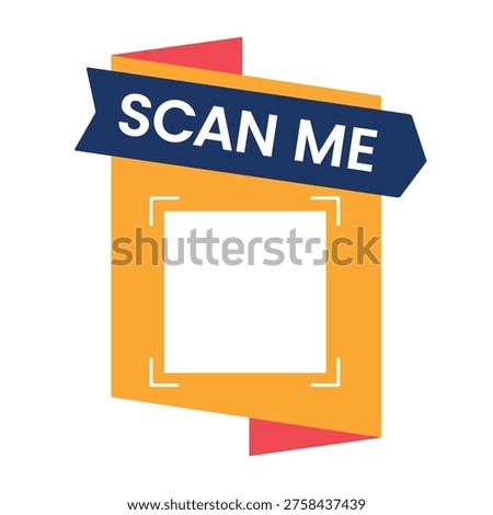 QR code scan label with scan me banner and placeholder frame. Modern orange vector template for inserting QR codes in packaging, marketing materials, mobile apps and digital interfaces