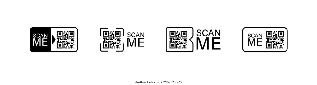 Qr code with scan me button vector set. Barcode scanning buttons collection.