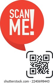 QR code scan me in speech bubble, scan me concept, icon.