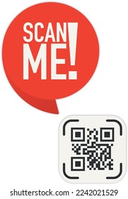QR code scan me in speech bubble, scan me concept, icon.