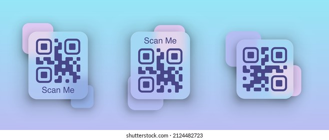 Qr Code SCAN ME template in glassmorphism style. EPS 10 vector format