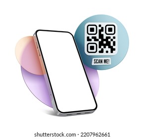 Qr Code SCAN ME template with a smartphone for application screenshot presentation with transparent frozen glass circles - Glassmorphism style