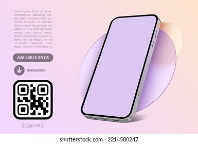 Qr Code SCAN ME template with a smartphone for application screenshot presentation with transparent frozen glass circles