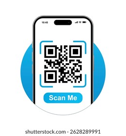 Qr Code SCAN ME template with a smartphone for application screenshot presentation. Vector illustration.
