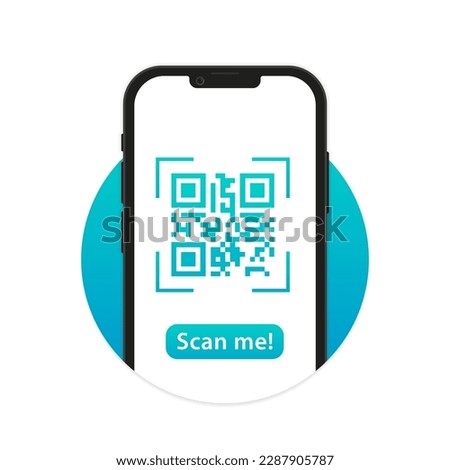 Qr Code SCAN ME template with a smartphone for application screenshot presentation. Can use for, landing page, template, ui, web, mobile app, banner flyer. Qr Verification Concept. Vector illustration